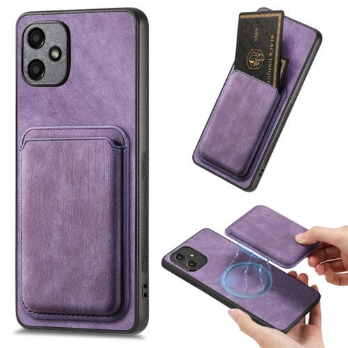 Funda de teléfono Samsung Galaxy A05 con Bolso de Tarjeta Magnética de Cuero Retro (Púrpura)