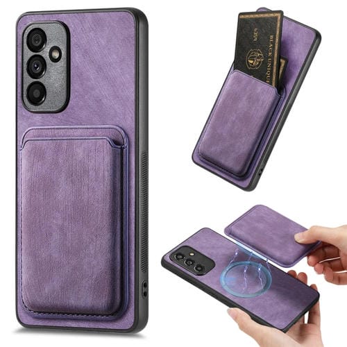 Funda de Teléfono Samsung Galaxy A05S Magnética con Bolsa de Tarjeta de Cuero Retro (Púrpura)