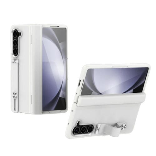 Funda para Teléfono Plegable Samsung Galaxy Z Fold5 5G Cuero Granulado con Soporte para Pulsera (Blanco)