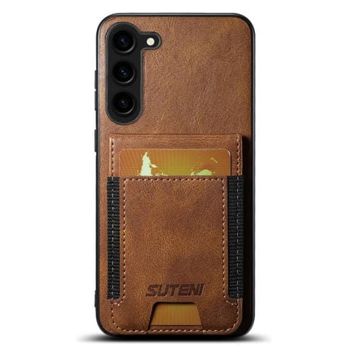 Funda para Teléfono Suteni H03 para Samsung Galaxy S22 + 5G con Soporte y Billetera de Cuero con Cera de Aceite (Marrón)