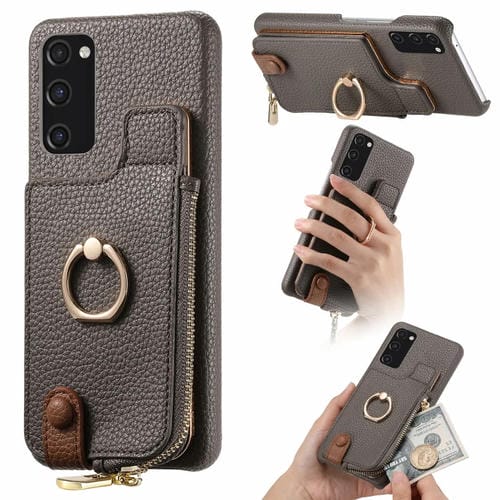 Funda para Samsung Galaxy S20 FE Litchi Leather Oil Edge Ring Zipper Wallet Back (Gris)