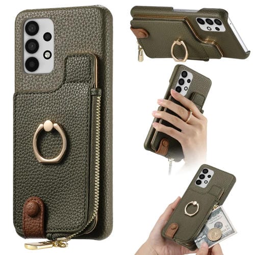 Funda para Teléfono Samsung Galaxy A32 4G Litchi Leather Oil Edge Ring Zipper Wallet Back (Verde)