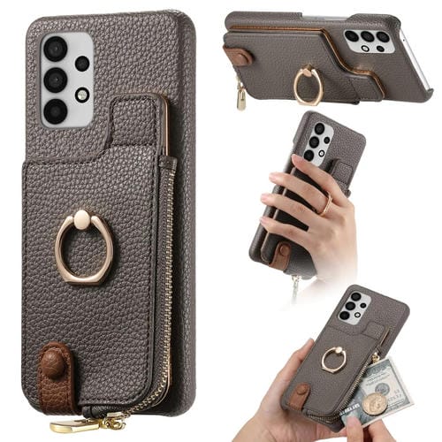Funda para Samsung Galaxy A32 4G Litchi Leather Oil Edge Ring Zipper Wallet Back (Gris)
