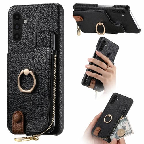 Funda para Samsung Galaxy A13 5G Litchi Leather Oil Edge Ring Zipper Wallet Back (Negro)