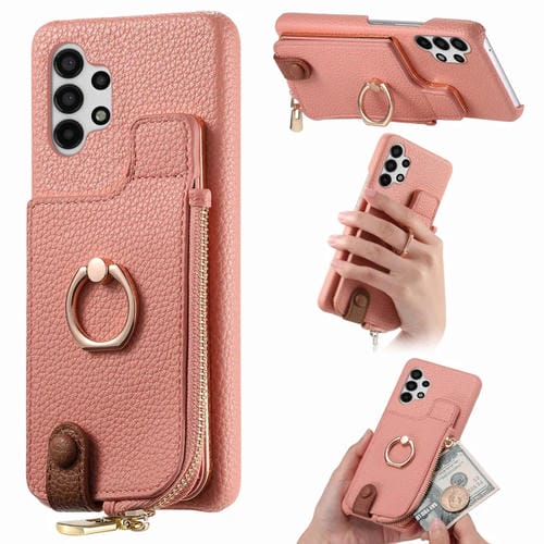 Funda para Teléfono Samsung Galaxy A13 4G Litchi Leather Oil Edge Ring Zipper Wallet Back (Rosa)