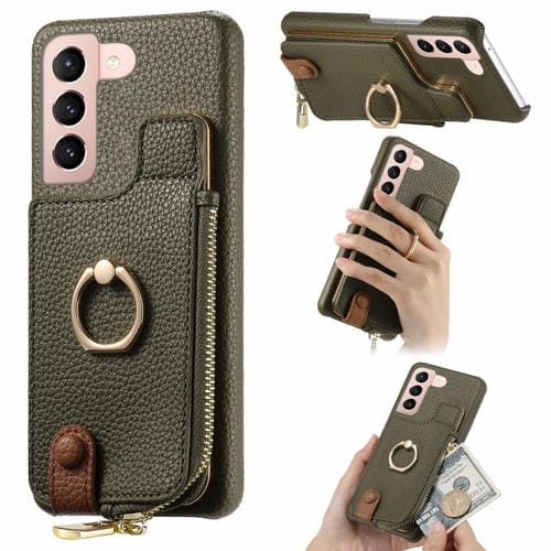 Funda para Samsung Galaxy S21 Ultra 5G Litchi Leather Oil Edge Ring Zipper Wallet Back (Verde)