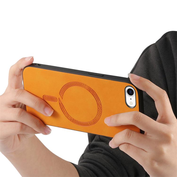 Funda para iPhone 16E con Tapa Trasera de PU Magsafe Color Sólido (Amarilla)
