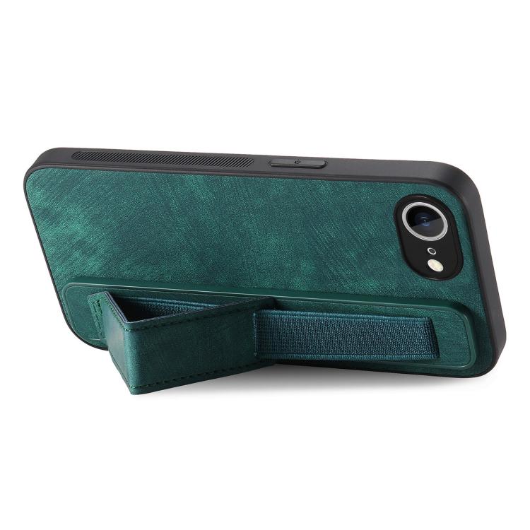 Funda de Cuero para iPhone 16E con Parte Trasera y Soporte para Pulsera (Verde)