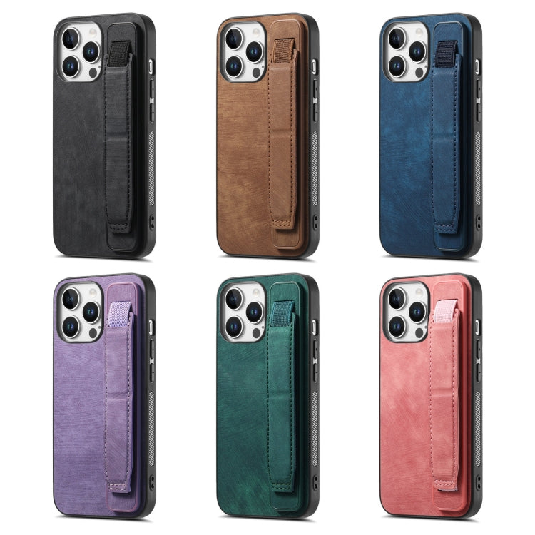 Funda de Cuero para iPhone 16E con Parte Trasera y Soporte para Pulsera (Negro)