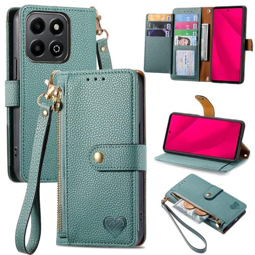 Funda de Cuero con Cordón y Cremallera para Honor 200 Smart Love (Verde)
