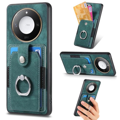 Funda para Teléfono Honor X60 con Tarjetero y Anillo Tacto de Piel (Verde)