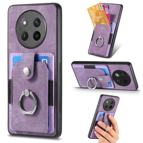 Funda para Teléfono Honor X60 Pro con Tarjetero y Anillo Tacto de Piel (Morado)