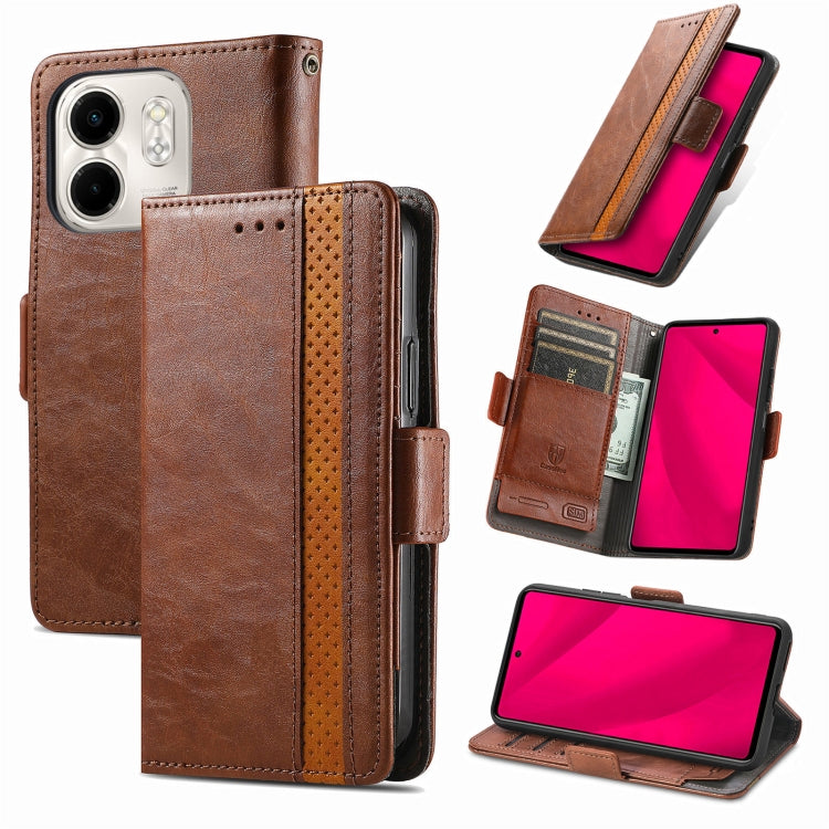Funda de Cuero con Hebilla Magnética Doble para Infinix Smart 9 Caseneo Splicing (Marrón)