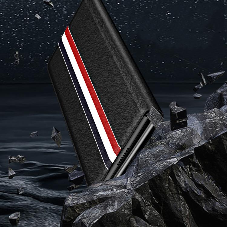 Funda trasera de PU con textura de lichi para Samsung Galaxy Z Fold7 5G con soporte (negra)