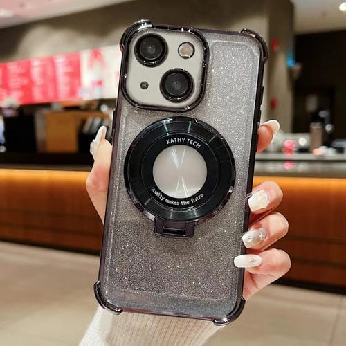 Funda para Teléfono Magsafe iPhone 15 con Brillo Degradado y Soporte Invisible (Negro Estrellado) - MOVILSTORE