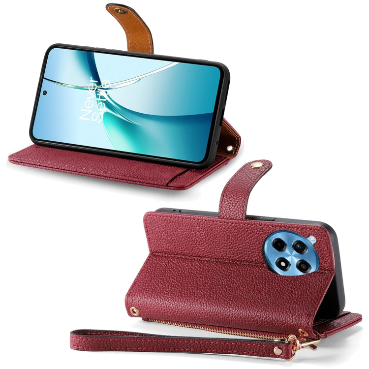 Funda de Cuero con Cordón y Cremallera Love para OnePlus Ace 3 Pro (Roja)