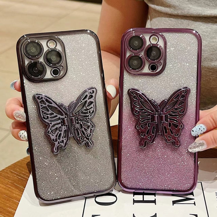 Funda para Teléfono TPU iPhone 15 Diseño Mariposa 3D Purpurina Galvanizada (Rosa Degradado) - MOVILSTORE