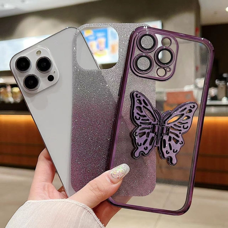 Estuche para teléfono TPU iPhone 15 Mariposa 3D Brillo Degradado Galvanizado (Plateado Degradado) - MOVILSTORE