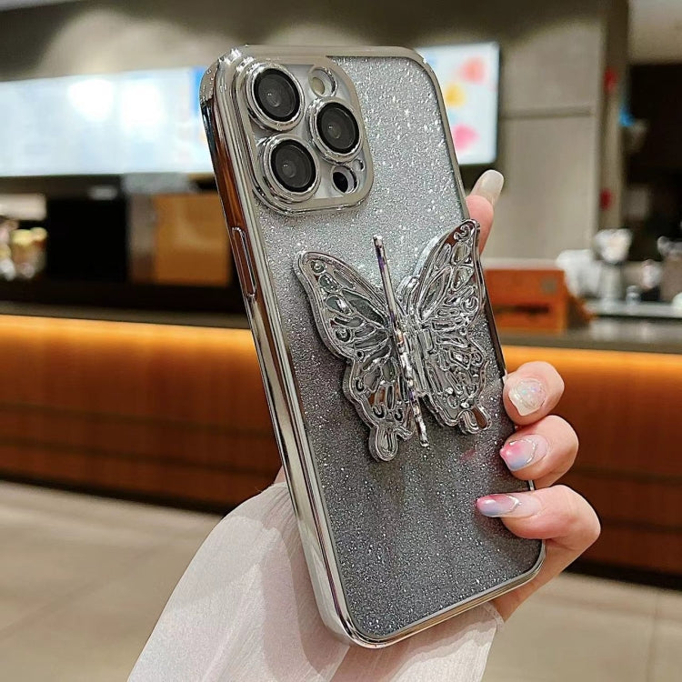 Estuche para teléfono TPU iPhone 15 Mariposa 3D Brillo Degradado Galvanizado (Plateado Degradado) - MOVILSTORE