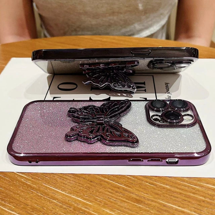 Funda para Teléfono TPU iPhone 15 Diseño Mariposa 3D Purpurina Galvanizada (Rosa Degradado) - MOVILSTORE