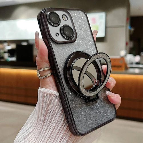 Estuche para Teléfono iPhone 15 Magsafe con Soporte Espejo Plateado y Brillo Degradado (Negro) - MOVILSTORE