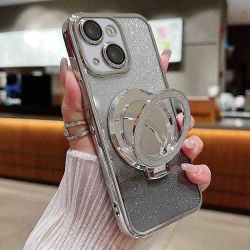Funda para Teléfono iPhone 15 Magsafe con Soporte Espejo Plateado y Brillo Degradado (Gris) - MOVILSTORE