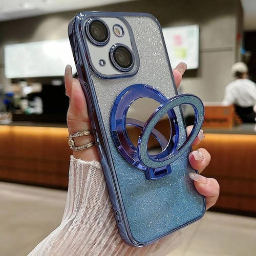 Estuche para teléfono iPhone 15 Magsafe con brillo degradado y soporte espejo (Azul) - MOVILSTORE