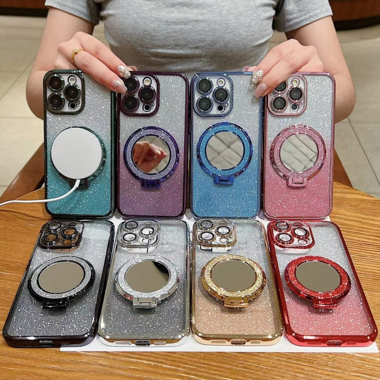 Funda para Teléfono iPhone 15 Magsafe con Soporte Espejo Plateado y Brillo Degradado (Dorado) - MOVILSTORE