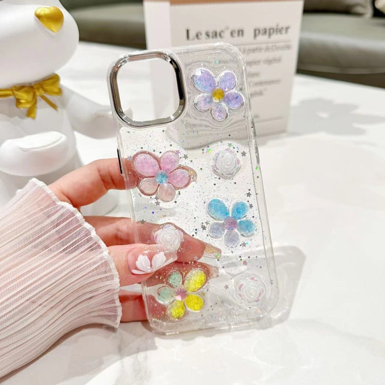 Funda para Teléfono TPU Epoxi iPhone 15 con Brillo Flores 3D (Flores de Colores) - MOVILSTORE