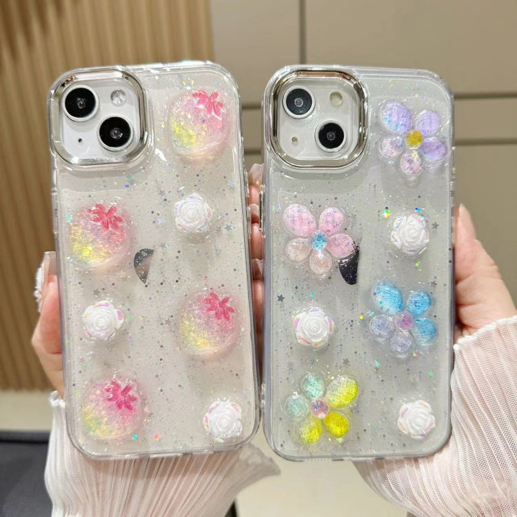 Funda para Teléfono TPU Epoxi iPhone 15 con Brillo Flores 3D (Flores de Colores) - MOVILSTORE