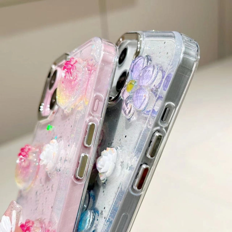 Funda para Teléfono TPU Epoxi iPhone 15 con Brillo Flores 3D (Flores de Colores) - MOVILSTORE