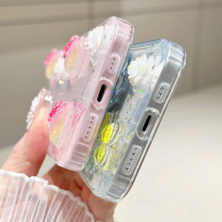 Funda para Teléfono TPU Epoxi iPhone 15 con Brillo Flores 3D (Flores de Colores) - MOVILSTORE