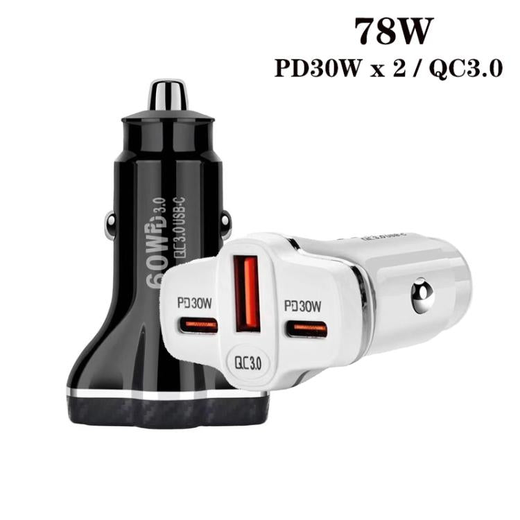 Cargador De Coche Multipuerto Usb Qc3.0 De 78 W Pd30W X 2 + (Negro)