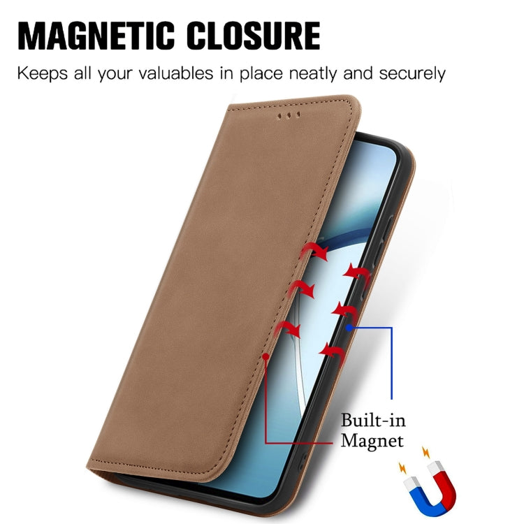 Funda de Cuero para OnePlus Ace 3 Pro con Tapa Magnética y Tacto Retro (Marrón)