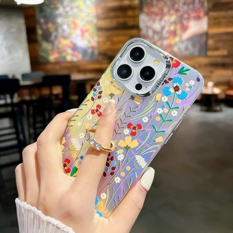 Caja de teléfono TPU para iPhone 15 con soporte de anillo y diseño de flor láser (Flor de Ciruelo Ah18) - MOVILSTORE