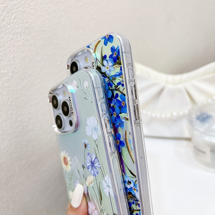 Estuche para Teléfono iPhone 15 Morning Glory Ah16 Flor Láser Galvanizada con Correa para la Muñeca - MOVILSTORE
