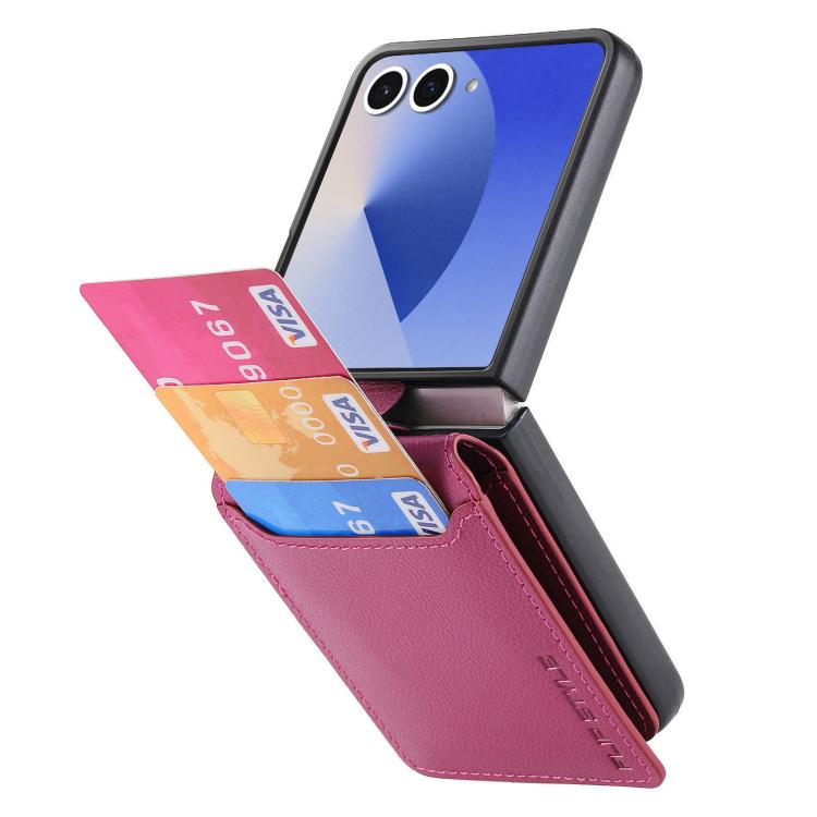 Funda tipo cartera con anillo de cuero con textura de lichi para Samsung Galaxy Z Flip7 5G (morado)