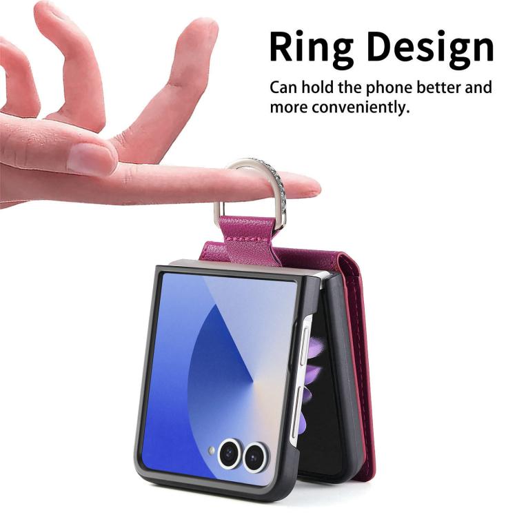 Funda tipo cartera con anillo de cuero con textura de lichi para Samsung Galaxy Z Flip7 5G (morado)