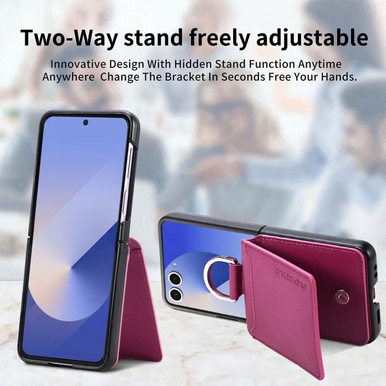 Funda tipo cartera con anillo de cuero con textura de lichi para Samsung Galaxy Z Flip7 5G (morado)