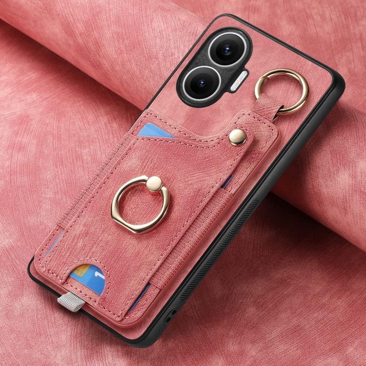 Funda para Redmi Turbo 4 Pro con diseño retro de piel sintética, con anillo y asa para colgar (rosa)