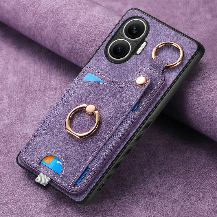 Funda para Redmi Turbo 4 Pro con diseño retro de piel sintética, con anillo y asa para colgar (morado)