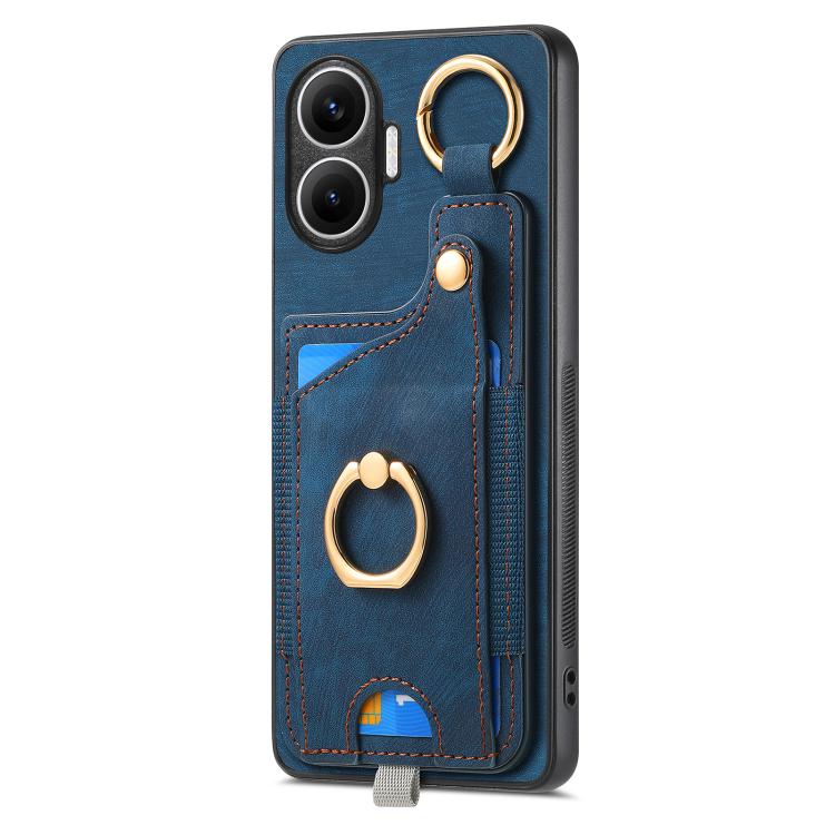 Funda para Redmi Turbo 4 Pro con diseño retro de piel sintética, con anillo y asa para colgar (azul)