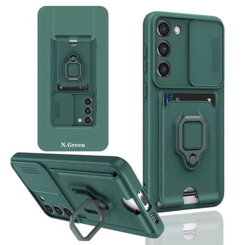 Funda de silicona deslizante con tarjetero magnético para Samsung Galaxy A56 5G (verde noche oscuro)