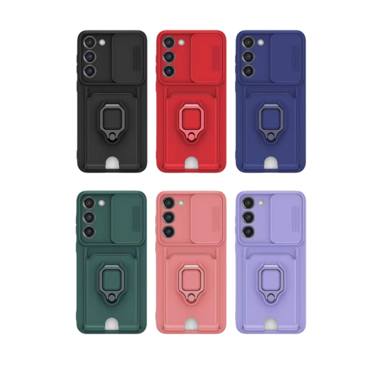 Funda de silicona deslizante con tarjetero magnético para Samsung Galaxy S25 Edge 5G (verde noche oscuro)