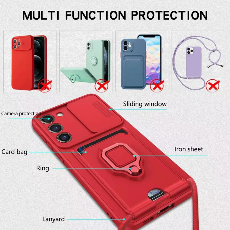 Funda de silicona deslizante con tarjetero magnético para Samsung Galaxy S25 Edge 5G (rosa)
