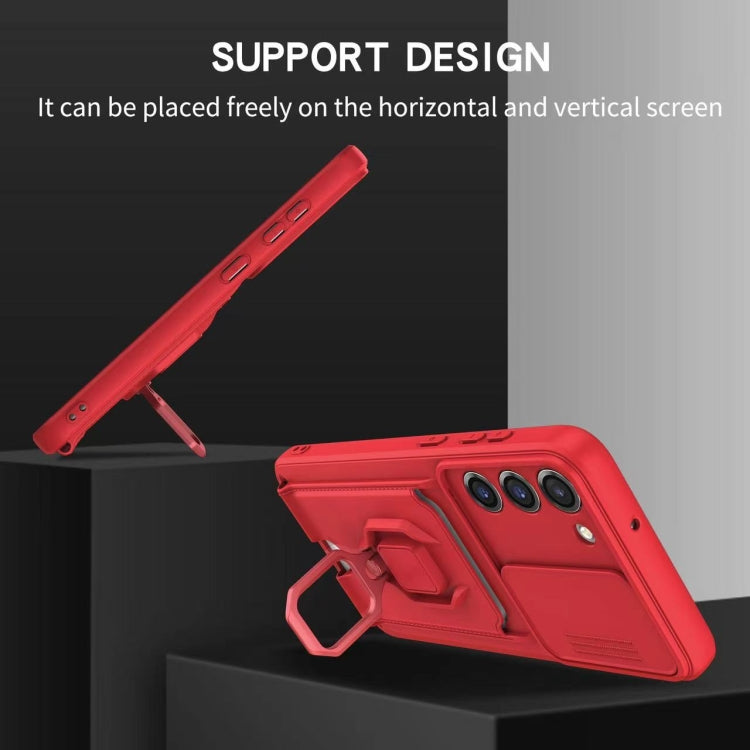 Funda de silicona con soporte magnético para tarjetas y cierre deslizante para Samsung Galaxy S25 Edge 5G (roja)
