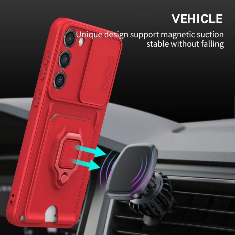Funda de silicona deslizante con tarjetero magnético para Samsung Galaxy S25 Edge 5G (rosa)