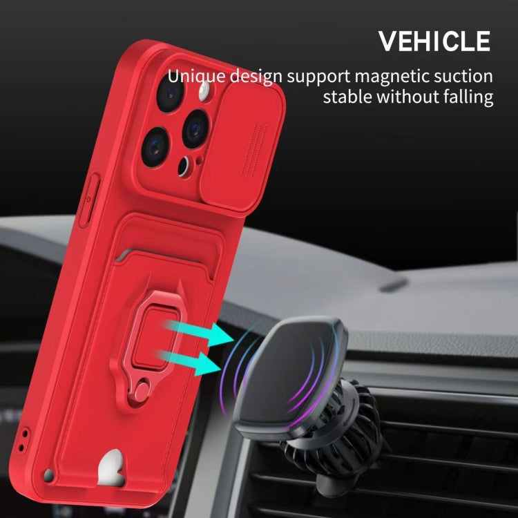 Funda de Silicona Camshield para iPhone 16 Pro con Soporte para Tarjetas Magnético Deslizante (Rosa)