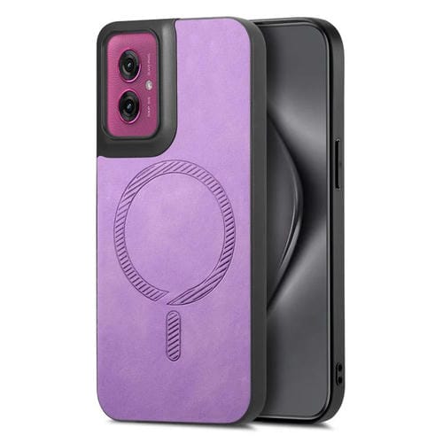 Funda Trasera Magnética PU para Motorola Moto G55 Retro Magsafe (Morado)