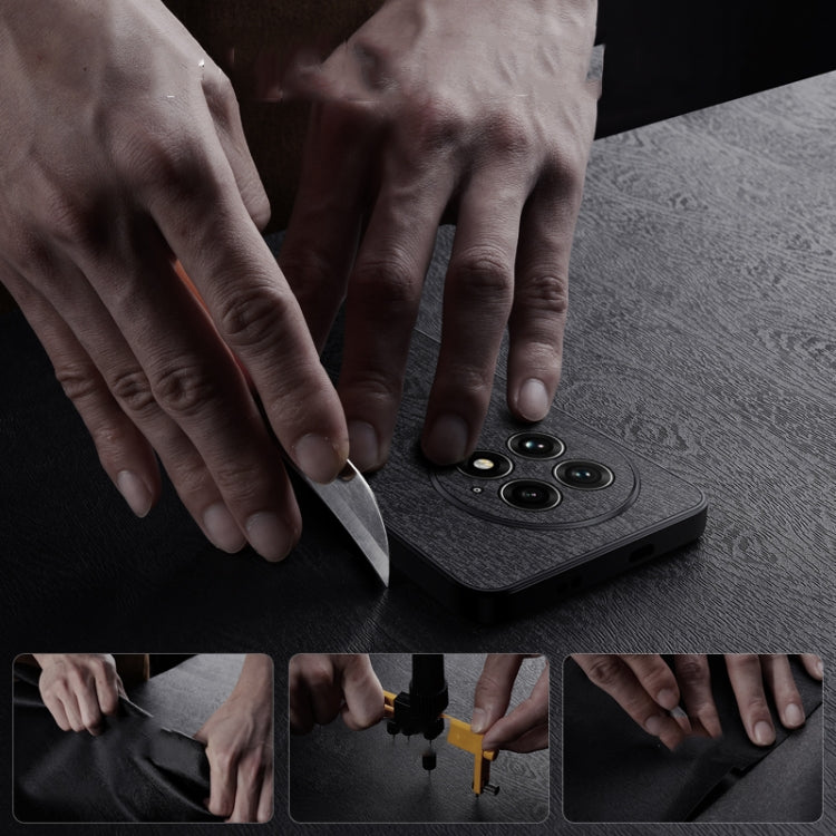 Funda para Teléfono OnePlus 13 a Prueba de Golpes de Cuero con Corteza de Árbol (Gris)